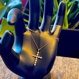0.50 CT. T.W. Multi-Diamond Bubble Cross Pendant in 18K Yellow Gold